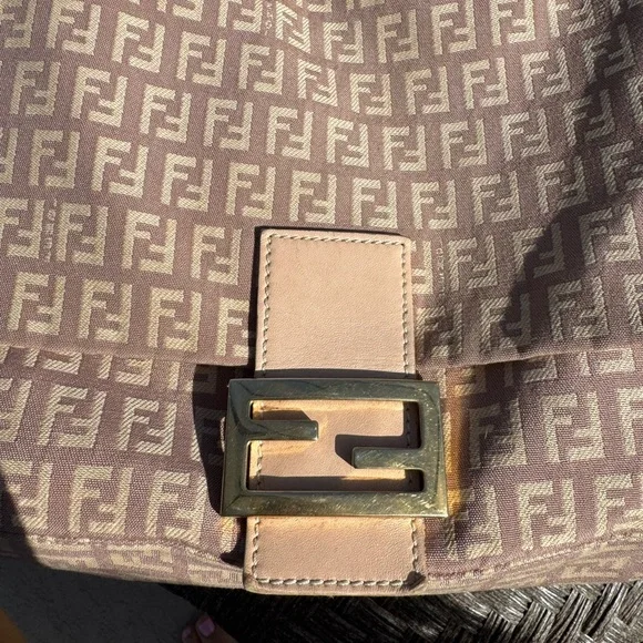 Fendi Zucca Mama Baguette Pink Canvas Shoulder Bag FF Logo Authentic Vintage - Picture 7 of 11